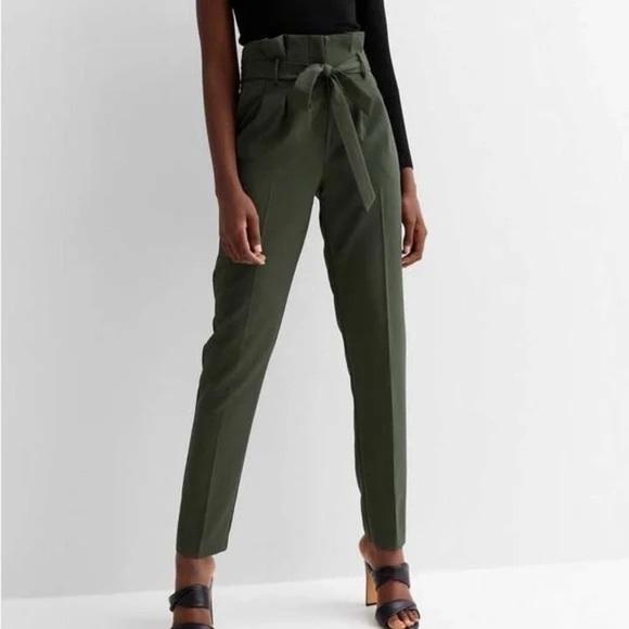 Le Chateau Olive Green High Rise Pleated Tie-Waist Trousers Pants Size 1/2 - Picture 1 of 12